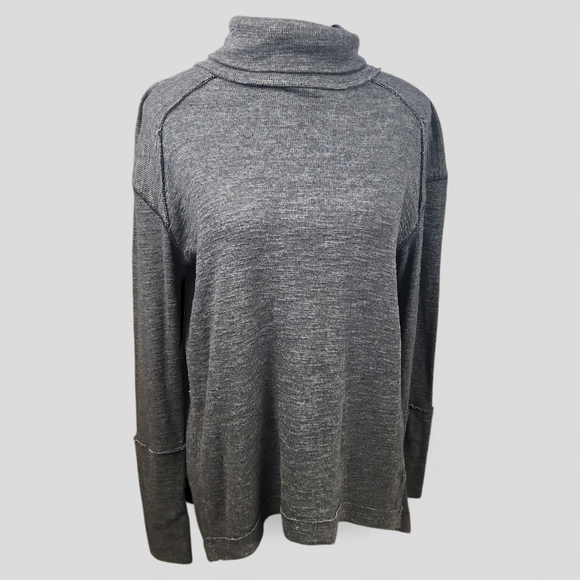 We The Free Tops - WE THE FREE | Free People Split Back Turtleneck Charcoal Exposed Seam Top | S
